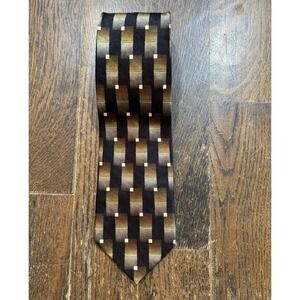 Courage Hand Sewn Neck Tie Black‎ Brown Geometric Men's Size W3.75" x L60" Silk